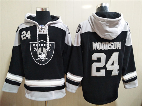 Men's Las Vegas Raiders #24 Charles Woodson Ageless Must-Have Lace-Up Pullover Hoodie